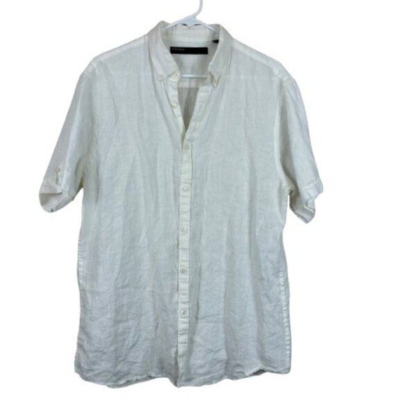 Perry Ellis 100% Linen Short Sleeve Button Down Top Sz Large Coastal - Picture 1 of 5